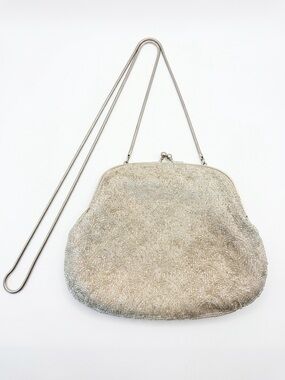 Vintage Marshall Field's Silver Beaded Evening Clutch Bag with Chain Strap